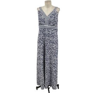 J. McLaughlin Abstract Striped Maxi Dress Navy Blue White Size Large